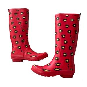 Anthropologie 52 Conversations “Call Me” Red Phone Rubber Rain Boots Size 8